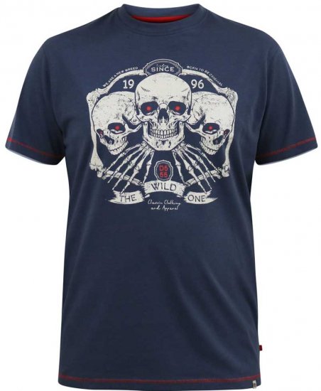 D555 COOK Trio Of Skulls Printed Crew Neck T-Shirt Slate Blue - Magliette - Magliette Uomo Taglie Forti