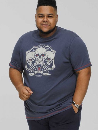 D555 COOK Trio Of Skulls Printed Crew Neck T-Shirt Slate Blue - Magliette - Magliette Uomo Taglie Forti