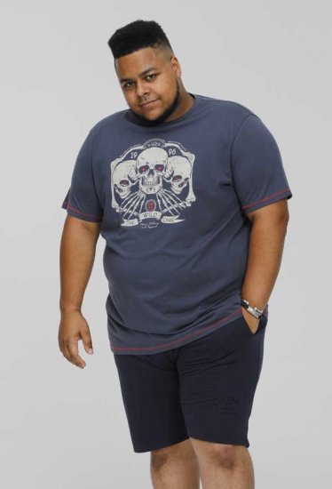 D555 COOK Trio Of Skulls Printed Crew Neck T-Shirt Slate Blue - Magliette - Magliette Uomo Taglie Forti