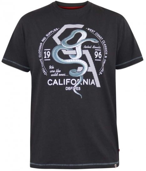 D555 CORTEX California Snake Printed Crew Neck T-Shirt Washed Black - Magliette - Magliette Uomo Taglie Forti