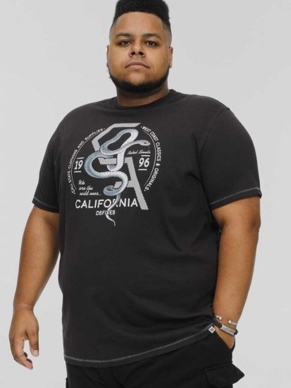 D555 CORTEX California Snake Printed Crew Neck T-Shirt Washed Black - Magliette - Magliette Uomo Taglie Forti
