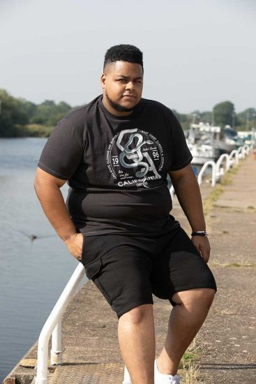 D555 CORTEX California Snake Printed Crew Neck T-Shirt Washed Black - Magliette - Magliette Uomo Taglie Forti