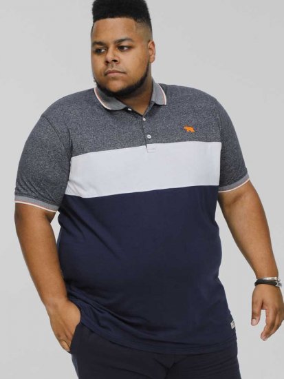 D555 EMERSON Cut And Sew Polo With Jacquard Collar Navy - Polo - Polo Uomo Taglie Forti