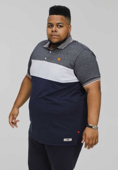 D555 EMERSON Cut And Sew Polo With Jacquard Collar Navy - Polo - Polo Uomo Taglie Forti