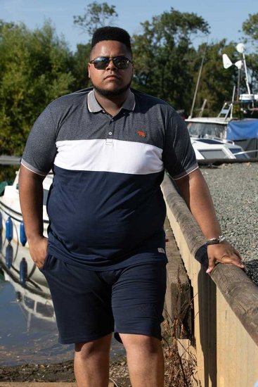 D555 EMERSON Cut And Sew Polo With Jacquard Collar Navy - Polo - Polo Uomo Taglie Forti