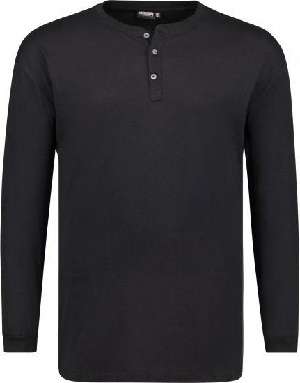 Adamo Sven Regular fit Serafino Long sleeve T-shirt Black - Magliette - Magliette Uomo Taglie Forti