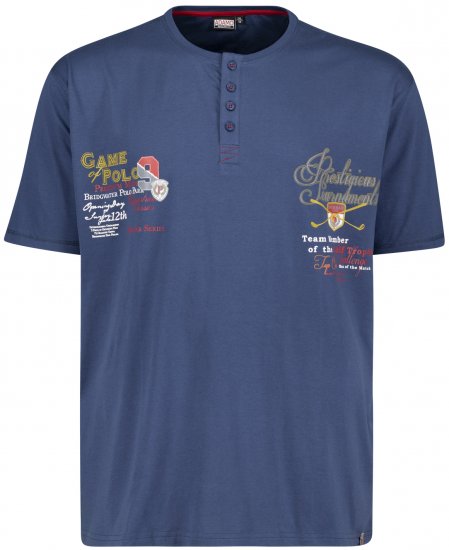 Adamo Dundee Printed Serafino T-shirt Denim Blue - Magliette - Magliette Uomo Taglie Forti