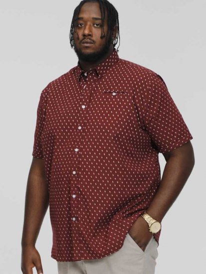 D555 DUNSTABLE S/S Micro AO Print Shirt Burgundy - Camicie - Camicie Taglie Forti Uomo