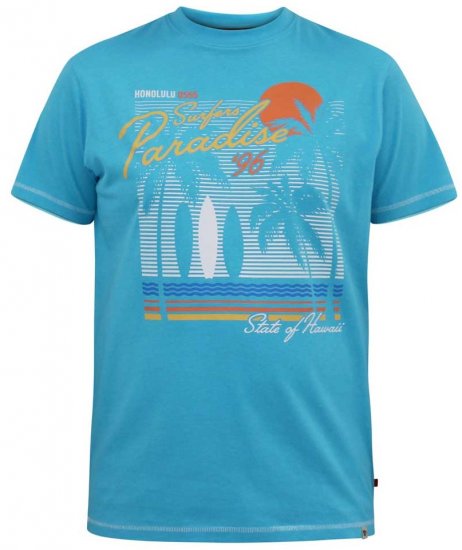 D555 AARON Surfers Paradise Printed Crew Neck T-Shirt Turquoise - Magliette - Magliette Uomo Taglie Forti