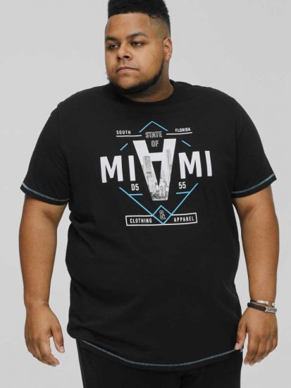 D555 BINGHAM State Of Miami Printed Crew Neck T-Shirt Black - Magliette - Magliette Uomo Taglie Forti
