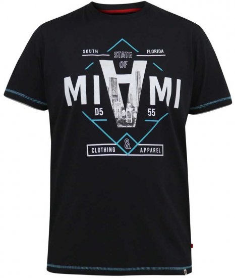 D555 BINGHAM State Of Miami Printed Crew Neck T-Shirt Black - Magliette - Magliette Uomo Taglie Forti