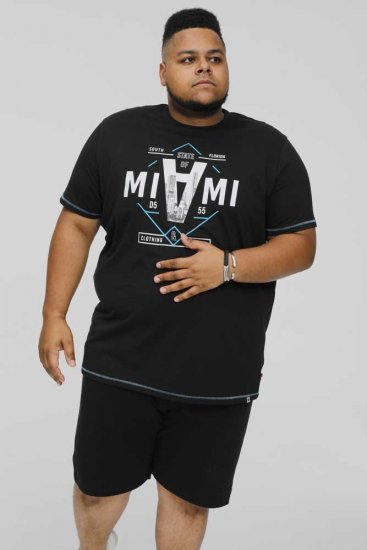 D555 BINGHAM State Of Miami Printed Crew Neck T-Shirt Black - Magliette - Magliette Uomo Taglie Forti