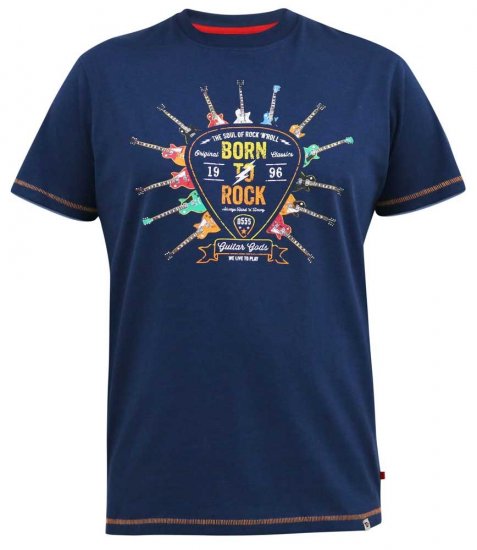 D555 COLIN Born To Rock Printed Crew Neck T-Shirt French Navy - Magliette - Magliette Uomo Taglie Forti