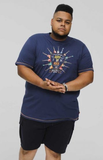 D555 COLIN Born To Rock Printed Crew Neck T-Shirt French Navy - Magliette - Magliette Uomo Taglie Forti