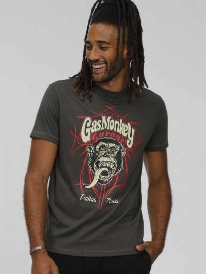 D555 DALLAS Official Gas Monkey Printed Crew Neck T-Shirt Khaki - Magliette - Magliette Uomo Taglie Forti