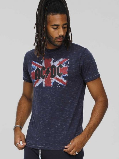 D555 DENNIS Official AC/DC Printed Crew Neck T-Shirt Navy Reno - Magliette - Magliette Uomo Taglie Forti