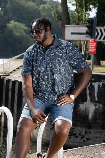 D555 ROLAND Printed Polo Shirt Navy - Polo - Polo Uomo Taglie Forti