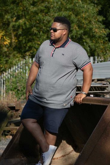 D555 BAYTON 2 Fine Stripe Jersey Polo Grey - Polo - Polo Uomo Taglie Forti