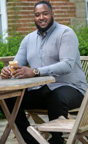 D555 RADCLIFFE Cross Hatch Soft Touch Slub Long Sleeve Shirt With Chest Patch Pocket Charcoal - Camicie - Camicie Taglie Forti Uomo