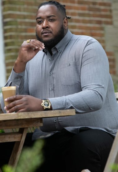 D555 RADCLIFFE Cross Hatch Soft Touch Slub Long Sleeve Shirt With Chest Patch Pocket Charcoal - Camicie - Camicie Taglie Forti Uomo