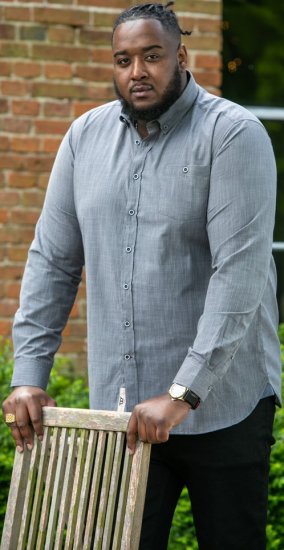 D555 RADCLIFFE Cross Hatch Soft Touch Slub Long Sleeve Shirt With Chest Patch Pocket Charcoal - Camicie - Camicie Taglie Forti Uomo