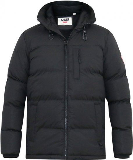 D555 DOMENIC Quilted Puffer Jacket With Half Micro Fleece Lining And Hood Black - Giubbotti - Giubbotti Uomo Taglie Forti