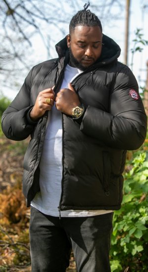 D555 DOMENIC Quilted Puffer Jacket With Half Micro Fleece Lining And Hood Black - Giubbotti - Giubbotti Uomo Taglie Forti