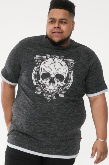 D555 DARREN Skull Printed T-Shirt With Double Layer On Hem & Cuff Black Reno - Magliette - Magliette Uomo Taglie Forti