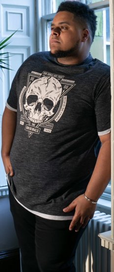 D555 DARREN Skull Printed T-Shirt With Double Layer On Hem & Cuff Black Reno - Magliette - Magliette Uomo Taglie Forti