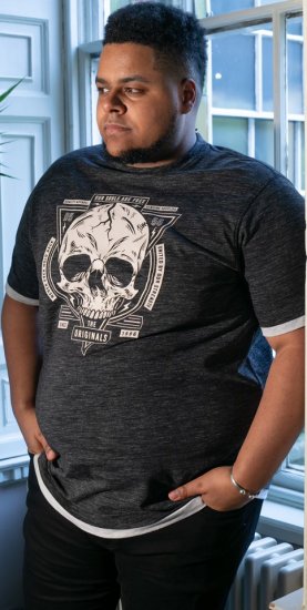 D555 DARREN Skull Printed T-Shirt With Double Layer On Hem & Cuff Black Reno - Magliette - Magliette Uomo Taglie Forti