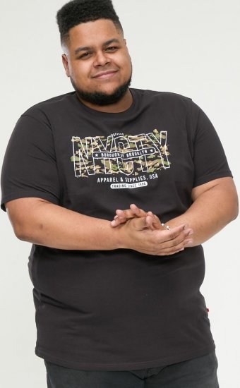 D555 EDWALTON NYCTY Camo Printed Crew Neck T-Shirt Washed Black - Magliette - Magliette Uomo Taglie Forti