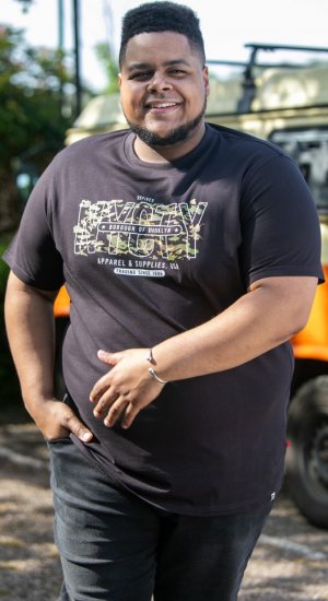 D555 EDWALTON NYCTY Camo Printed Crew Neck T-Shirt Washed Black - Magliette - Magliette Uomo Taglie Forti