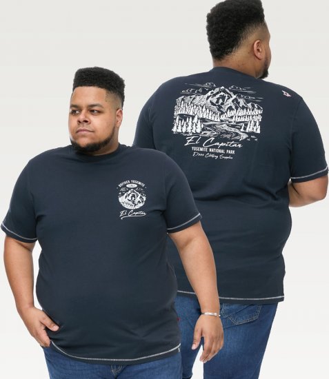 D555 GRAHAM YOSEMITE Chest And Back Printed Crew Neck T-Shirt Navy - Magliette - Magliette Uomo Taglie Forti