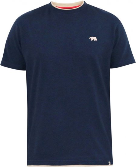 D555 SANDFORD Double Layer On Neck Ribs And Hem Waffle Textured T-Shirt Navy - Magliette - Magliette Uomo Taglie Forti
