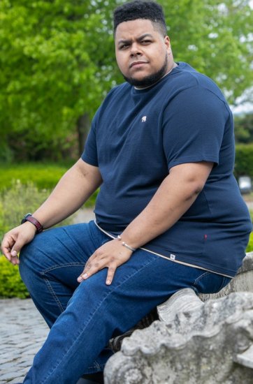 D555 SANDFORD Double Layer On Neck Ribs And Hem Waffle Textured T-Shirt Navy - Magliette - Magliette Uomo Taglie Forti