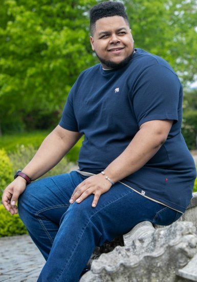 D555 SANDFORD Double Layer On Neck Ribs And Hem Waffle Textured T-Shirt Navy - Magliette - Magliette Uomo Taglie Forti