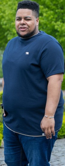 D555 SANDFORD Double Layer On Neck Ribs And Hem Waffle Textured T-Shirt Navy - Magliette - Magliette Uomo Taglie Forti