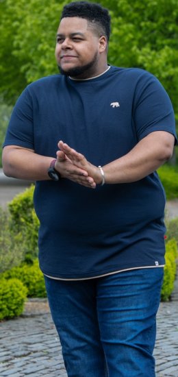 D555 SANDFORD Double Layer On Neck Ribs And Hem Waffle Textured T-Shirt Navy - Magliette - Magliette Uomo Taglie Forti