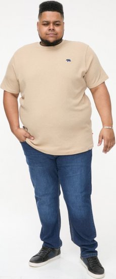 D555 SANDFORD Double Layer On Neck Ribs And Hem Waffle Textured T-Shirt Beige - Magliette - Magliette Uomo Taglie Forti
