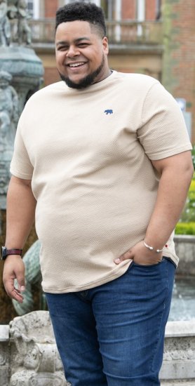 D555 SANDFORD Double Layer On Neck Ribs And Hem Waffle Textured T-Shirt Beige - Magliette - Magliette Uomo Taglie Forti