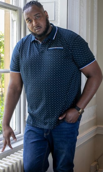 D555 OAKLEY AOP Jersey Polo With Jacquard Collar, Ribs And Chest Pocket Navy - Polo - Polo Uomo Taglie Forti