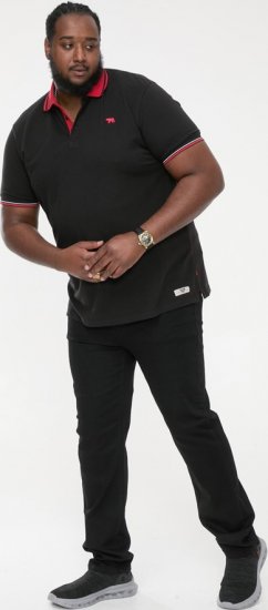D555 CHESTER Pique Polo With Red Collar With Tipping Detail And Chest Embroidery Black - Polo - Polo Uomo Taglie Forti