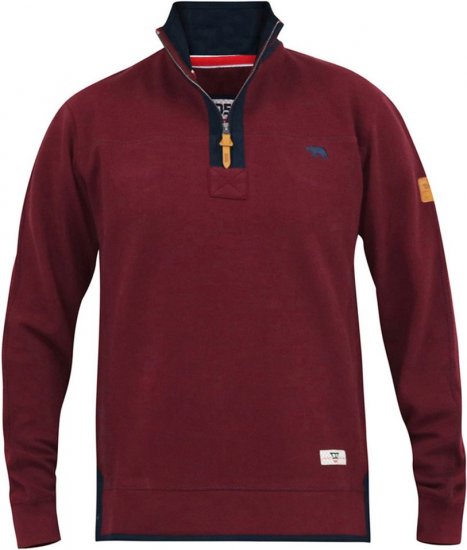 D555 HIRALDO Quarter Neck Pique Fleece Sweatshirt With Chest Embroidery Red - Felpe & felpe con cappuccio - Felpe & Felpe con Cappuccio Uomo Taglie Forti