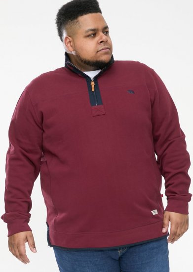 D555 HIRALDO Quarter Neck Pique Fleece Sweatshirt With Chest Embroidery Red - Felpe & felpe con cappuccio - Felpe & Felpe con Cappuccio Uomo Taglie Forti