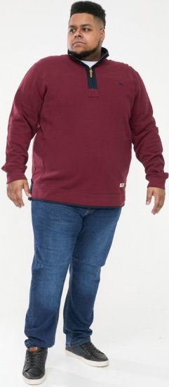 D555 HIRALDO Quarter Neck Pique Fleece Sweatshirt With Chest Embroidery Red - Felpe & felpe con cappuccio - Felpe & Felpe con Cappuccio Uomo Taglie Forti