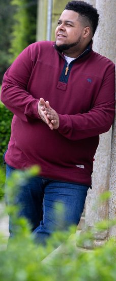 D555 HIRALDO Quarter Neck Pique Fleece Sweatshirt With Chest Embroidery Red - Felpe & felpe con cappuccio - Felpe & Felpe con Cappuccio Uomo Taglie Forti