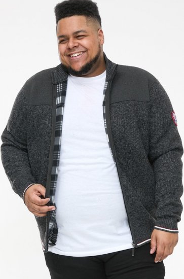 D555 ABERDARE Knitted Zip Through Sweater With Bonded Check Lining Charcoal Marl - Felpe & felpe con cappuccio - Felpe & Felpe con Cappuccio Uomo Taglie Forti