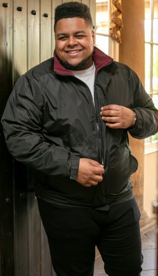 D555 Rudy Showerproof Fleece Lined Jacket With Packaway Hood - Black - Giubbotti - Giubbotti Uomo Taglie Forti