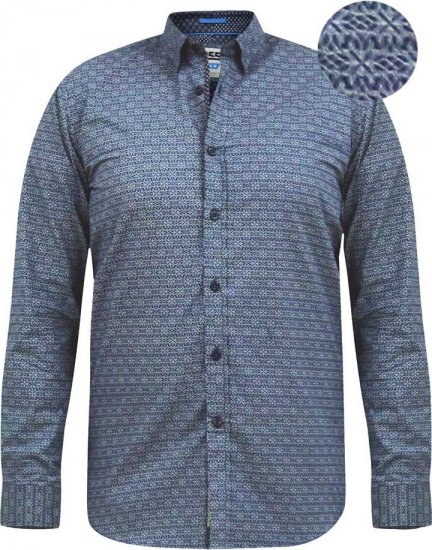 D555 MANGALA Geometric AOP Long Sleeve Shirt With Concealed Button Down Collar Navy - Camicie - Camicie Taglie Forti Uomo