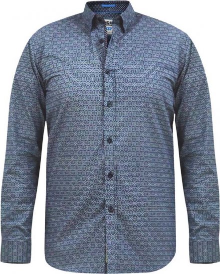 D555 MANGALA Geometric AOP Long Sleeve Shirt With Concealed Button Down Collar Navy - Camicie - Camicie Taglie Forti Uomo